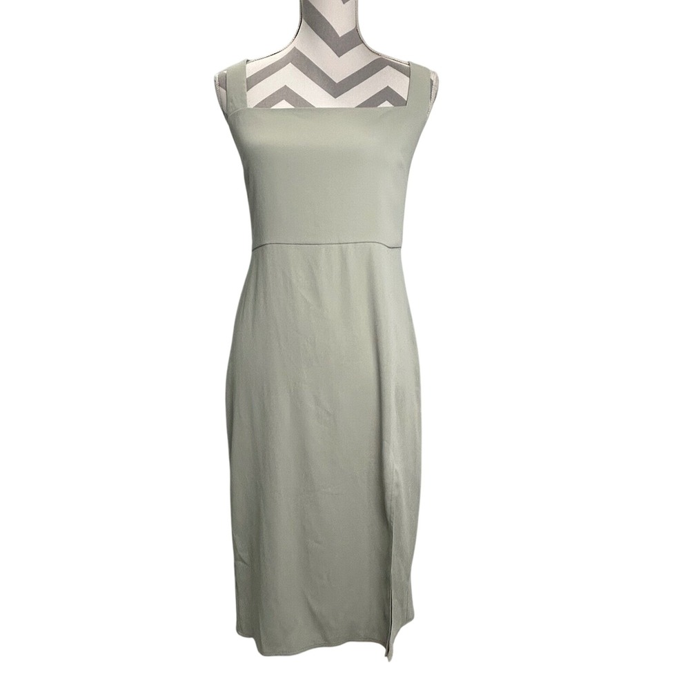 Babaton‎ 90's Slit Sleeveless Midi Dress Square Neck Dress Sage Green Size 10